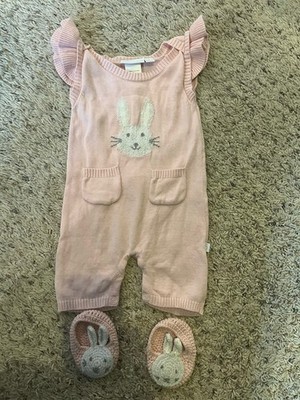 Elegant Baby 3-6 Months Knit Bunny Rabbit Outfit with Knit Booties