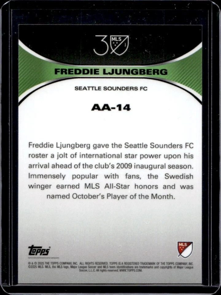 2025 Topps MLS 30th Anniversary Freddie Ljungberg Accolades Black Foil #4/10 - Image 2 of 2