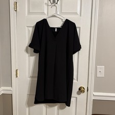 Glam Shirt Dress Black Modest 3/4 Sleeve Womens Size Large