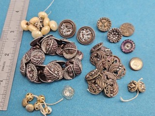LOT Vtg Art Deco Brass Victorian Picture Buttons Metal Unique Tinted Nuveau etc