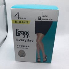 NIB New Leggs Everyday Regular Pantyhose 4 Pair Sz B Medium Nude Sheer Toe Value