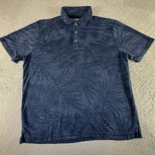 Tommy Bahama Polo Shirt Mens Large Blue Hawaiian Floral Aloha Soft Touch