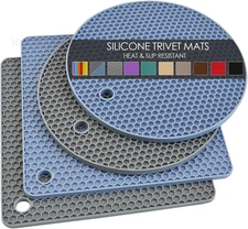 Trivets for Hot Dishes, 4 Pack 7x7in, 001 Morandi Gray + Blue 