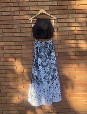 Xscape Women’s Size 2 Black Satin 2 Piece Formal Dress Set Floral Maxi Skirt USA