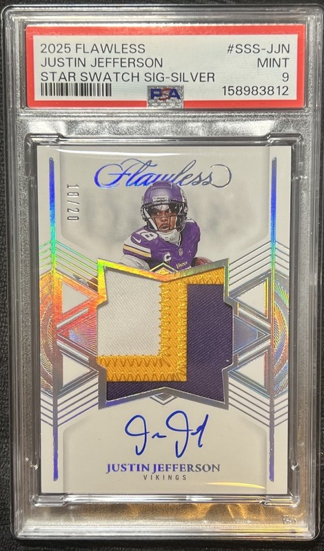 2025 Justin Jefferson Flawless Star Swatch Jumbo /20 Auto Patch 3 Color PSA 9 🔥