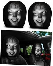 2PCS Ghost Face Headrest Covers, Scary Face Printing Auto Seat Universal
