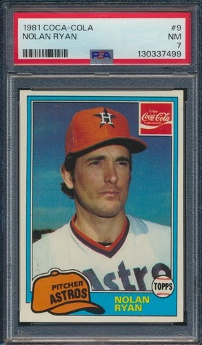 1981 TOPPS COCA-COLA BASEBALL #9 NOLAN RYAN PSA 7 NM HOF