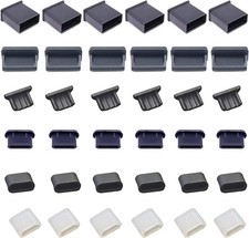 36 PCS 6 Types USB Anti Dust Cover Plugs, Silicone Soft Micro Cap black