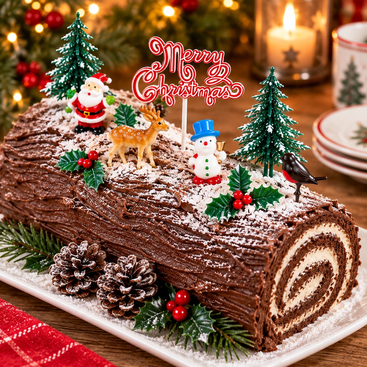 Weihnachten Tortendeko Xmas Topper Festlich Yule Log Cupcake Pudding Picks
