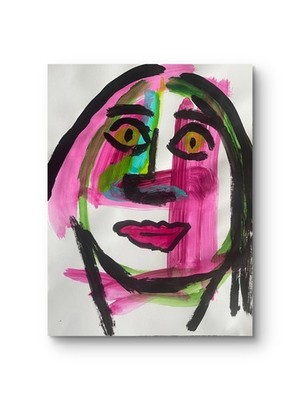 Beautiful Face 11X 14''  Neo Impressionist  Acrylic Painting Canvas Loose Paper