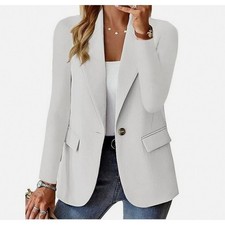 UK Womens Long Sleeve Solid Blazer Jacket Suit Ladies Work Casual Slim Coat Tops