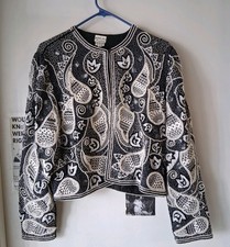 VTG 80s Judith Ann Creations 100 Silk Fully Beaded Cropped Jacket Paisley Sz L
