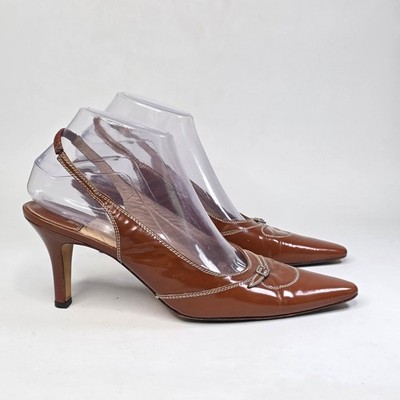 Amalfi by Rangoni Heels Womens Size 8 Brown Patent Leather Slingback Pumps Italy