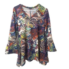 WinWin Flare Bottom Tunic S-M Peasant Gypsie Hippie Flare Sleeve Pullover V-Neck