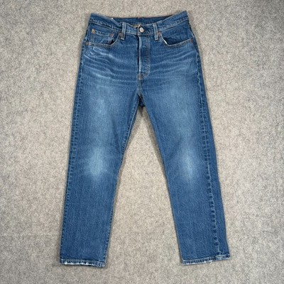 Levi's Medium Wash Blue Denim 501 Original Stretch Cropped Jeans Women's Size 28