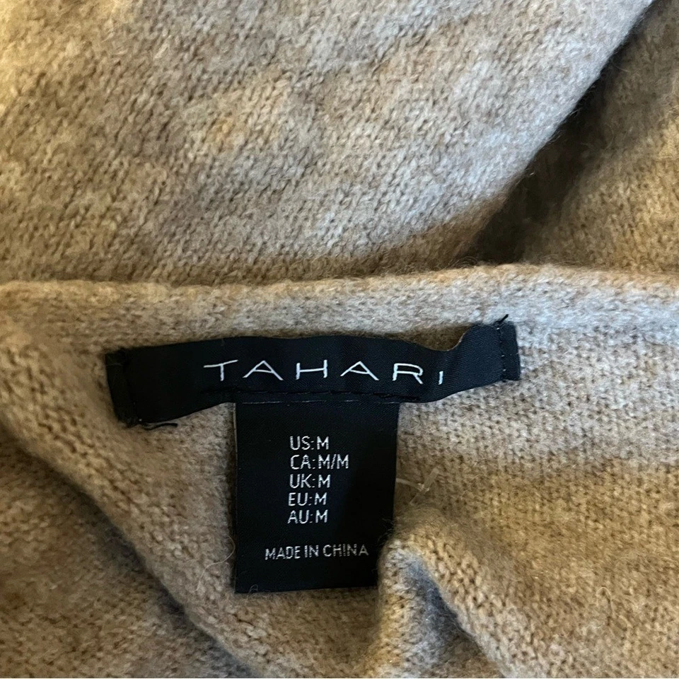 Camiseta sin mangas corta Tahari beige tostado mezcla de lana sin mangas cuello en V talla mediana Foto 3 de 4