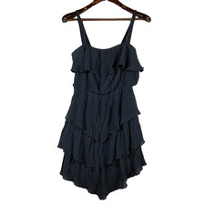 Womens M Tiered Ruffle Mini Dress Spaghetti Strap Boho Party Navy Blue Flowy