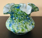 VTG Fenton Vasa Murrhina Blue Green Adventurine Vase Ruffle Edge MINT