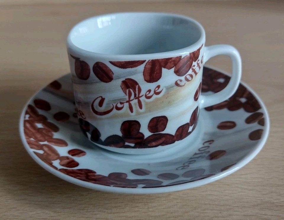 Galaxy Italian Style Coffee Espresso Cup & Saucer Set x 6 Boxed-Coffee Bean Logo - Image 4 of 4