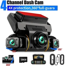 LAMTTO 4 Channel Dash Cam Front and Rear Inside 1080P FHD 360° Car Dash Camera