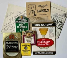 Real Whiskey Labels To Decorate~Mr. Boston Distiller~Orig Cellophane Env~1950-60