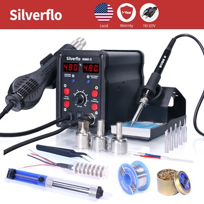 Silverflo Soldering Station 750W Digital 2-in-1 Hot Air + Iron Rework Station
