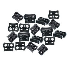 Plastic 5mm Dual Hole Cord Lock Spring Ends Stoppers - Black - 20 Pack