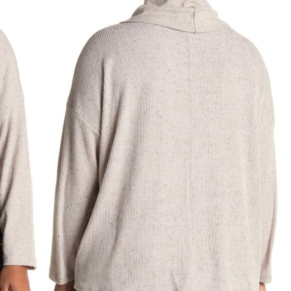 Joan Vass Women's Plus Size 2X Cowl Neck Ribbed Knit Sweater Rainy Day Grey