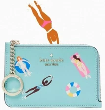 Kate Spade Medium L-Zip Card Holder Splash Pool Float K7200 NWT $129 Retail F