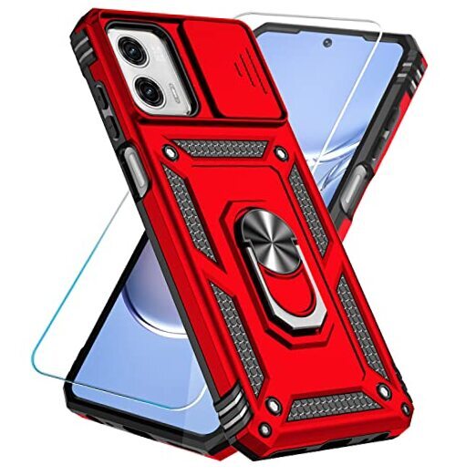 SunStory for Motorola Moto G Power 5G 2023 Case with HD Screen Protector & Red