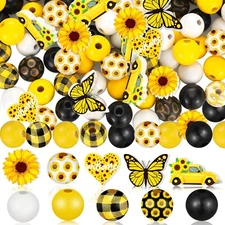 FairySandy 200 Pcs Sunflower Wood Beads Summer Multi Colored Wooden Beads Rou...