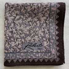 VTG Handkerchief Purple Floral Pattern Flourish Brown Cotton Pocket Square 16"