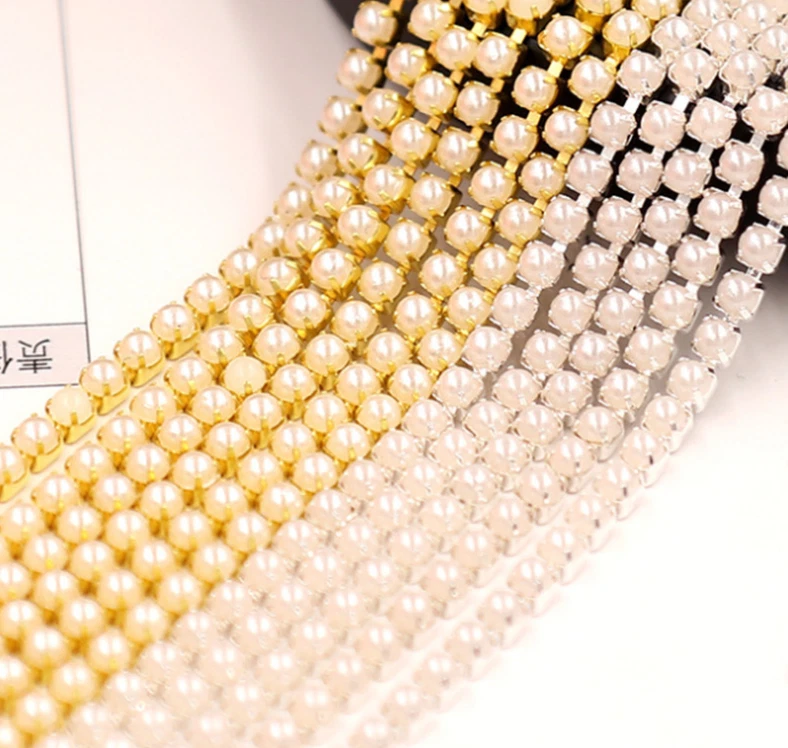Cadena de perlas imitadas de color ss6 ss8 de 10 yardas en base de metal plateado manualidades hágalo usted mismo Foto 4 de 4