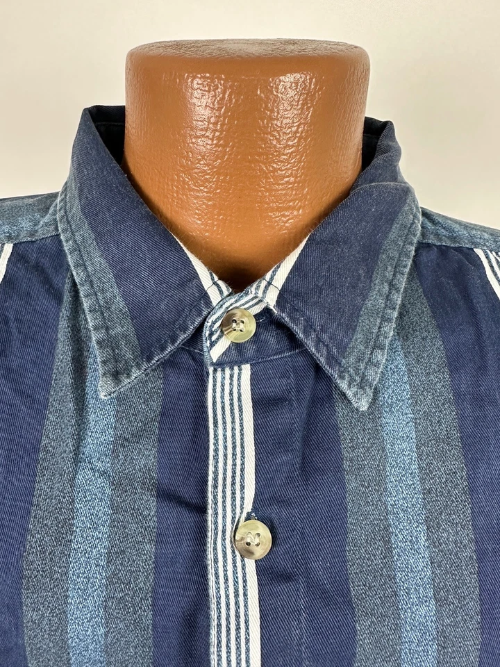 Vintage 90s Faded Glory Shirt Men 2XLT TALL Blue Striped Long Sleeve Heavyweight - Image 4 of 4