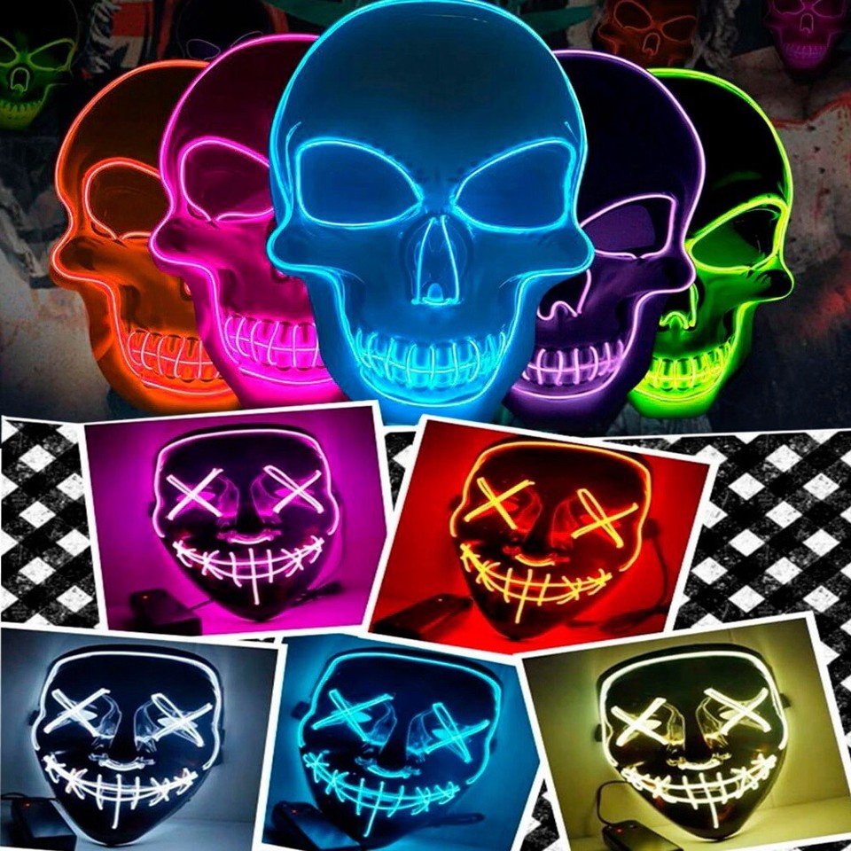 Halloween LED Glow Mask 3 Mode EL Wire Costume Clubbing Rave Cosplay ...