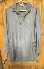 Cloth & Stone Chambray Popover Tunic Top Women's Medium Lyocell Denim Blue