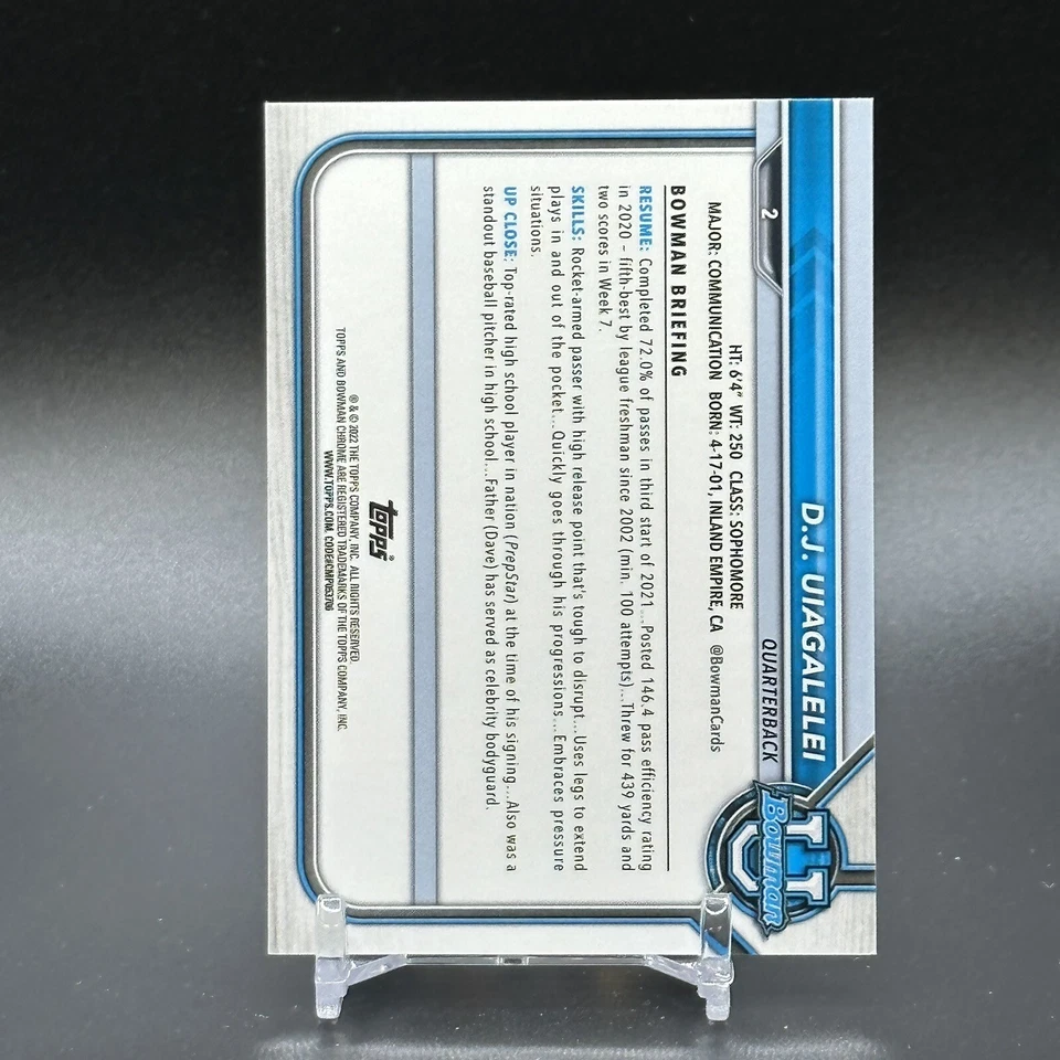 DJ Uiagalelei 2022 Bowman University 1st Chrome True Green Refractor #'d /99 RC - Image 2 of 3