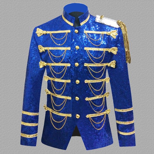 Men Sequin Military Army Jacket Artillery Drummer Steampunk Retro Top Suit - Picture 12 of 12