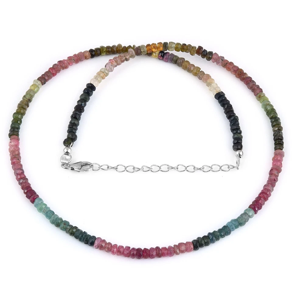 Collar de cuentas rondelle de piedras preciosas multicolores de turmalina facetada natural de 3,5 mm Foto 4 de 4
