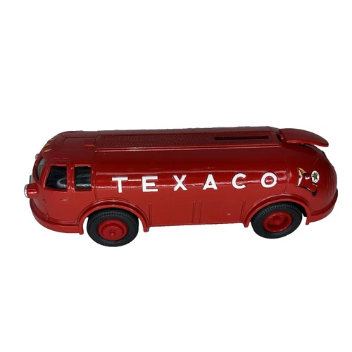 Vintage Red & White Metal Coin Bank Star Texaco Gas Truck  Wheels Roll