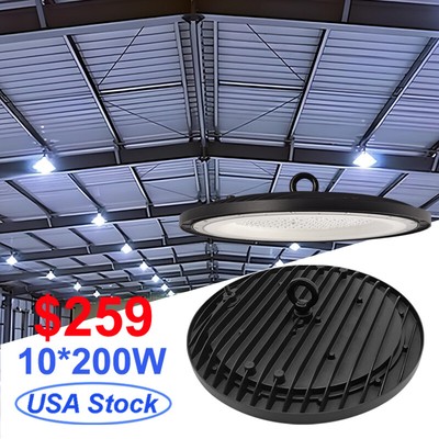 LED High Bay Light 200 W Warehouse Industrial UFO LED Shop Light 6500K 10 Pack