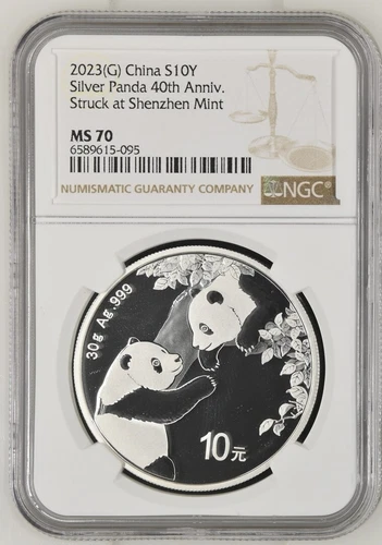 2023(G) CHINA S10Y SILVER PANDA 40TH ANNIV. STRUCK AT SHENZHEN MINT NGC MS 70