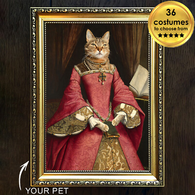 Personalised Royal Cat Portrait - Custom portrait pet Queen Princess outfit dog