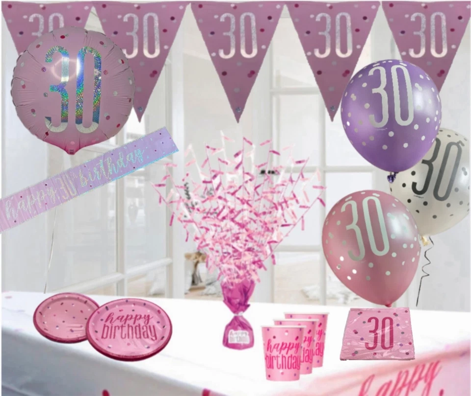 UNIQUE PARTY 30th birthday glitz pink silver themed party decorations & table decorations.