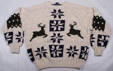 Vintage 1990s Chaps CRL Ralph Lauren Hand Knit Sweater Winter Deer Elk Size XL