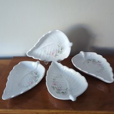 4 X Denmead Pottery Ceramic Leaf Shaped Dish Serving Plates 10.5 X 6.5 Inches