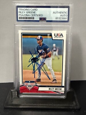 Riley Greene autograph signed 2019 Panini USA baseball card PSA