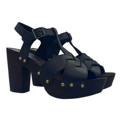 Kiara Shoes Damen Sandaletten Absatz 9 Cm Keilp Bänder Leder - MY135 NERO