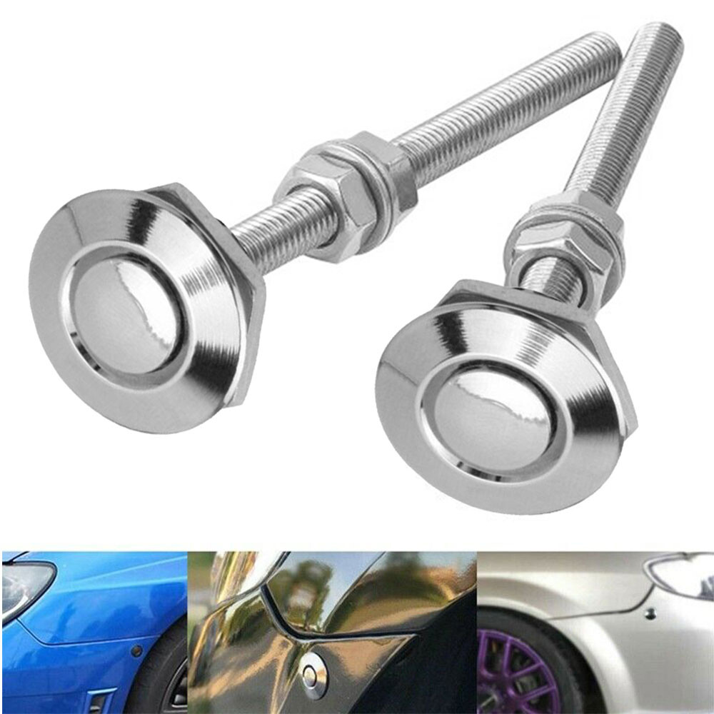 Silver Quick-Release Hood Pins Lock Clip Latch Bumper Set of 2