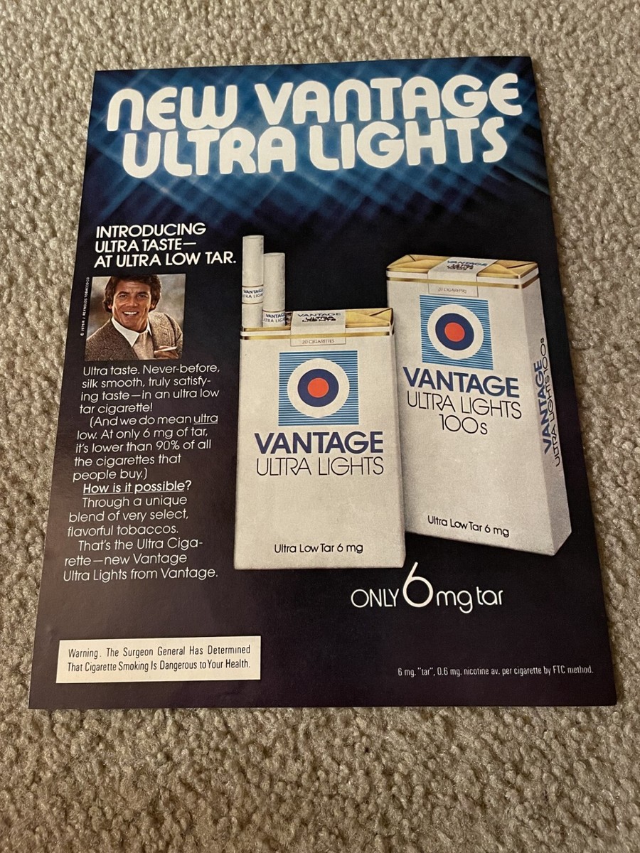 cigarette 100s meaning Vintage 1980 VANTAGE CIGARETTES ULTRA LIGHTS 100's Pack Print Ad